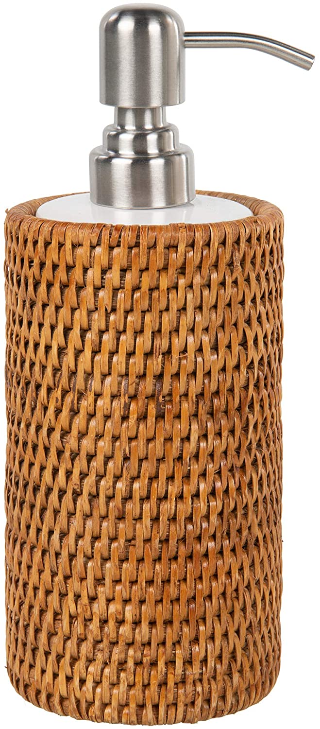 Kouboo La Jolla Rattan Round Waste Basket with Plastic Insert & Lid Honey-Brown