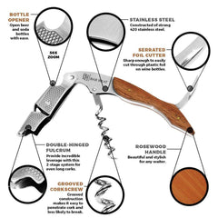 Wine Opener & Waiters Corkscrew (Rosewood) by Bar Brat ™ / Stronger Than Other Wine Openers & Corkscrews/Only Corkscrew You'll Ever Use/Wine Foil Cutter included by Bar Brat