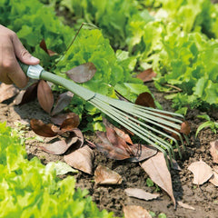 Worth Garden Powder Coating Carbon Steel Hand 9-Teeth Broom & Rake Tool with Ergonomic Soft PVC Grip