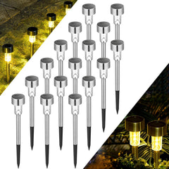 ATHLERIA 16 Pack Solar Lights Outdoor Pathway,Solar Walkway Lights Outdoor,Garden Led Lights for Landscape/Patio/Lawn/Yard/Driveway-Cold White (Stainless Steel)