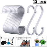 ACMETOP S Hooks, 12 Pack Aluminum S Shaped Hooks, Matte Finish S Hooks for Hanging Pots and Pans, Plants, Coffee Cups, Clothes, Towels in Kitchen, Bedroom, Bathroom, Office and Garden(Matte Silver)