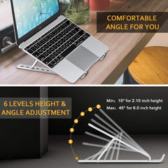 COMSOON Laptop Stand, Adjustable Portable Laptop Holder for Desk, Aluminum Ventilated Notebook Riser for MacBook Air Pro, Dell XPS, More 10-15.6 inches PC Computer, Tablet, iPad (Silver)