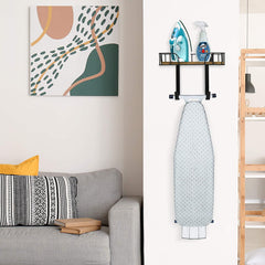 LADESIGGN Ironing Board Hanger Wall Mount, Laundry Room Iron and Ironing Board Holder, Iron Accessories with Storage Basket & Removable Hook