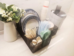 URFORESTIC Cutlery Utensil Holder - Organizer Caddy for Cups, Forks, Spoons, Plates, Napkins, Condiments and More - Mesh Holder is Excellent for Silverware Organization