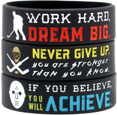 (6-Pack) Motivational Hockey Wristbands with Sports Quotes - Hockey Gifts Jewelry Accessories for Hockey Players Team Awards Party Favors - Unisex for Men Women Youth Teen Girls Boys