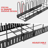 Duerer Pan Rack Organizer, Extensible Pots and Pans Organizer with 4 DIY Methods, 14 Non-Slip Tiers Adjustable Height and Position, Black Metal Pot Pan Rack for Kitchen Cabinet Organizer and Storage