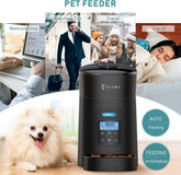 TSYMO Automatic Cat Feeder - 1-6 Meals Auto Dog Food Dispenser with Anti-Clog Design, Timer Programmable, Voice Recording & Portion Control for Small & Medium Pets (4 L Black)