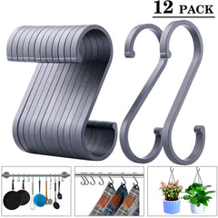 ACMETOP S Hooks, 12 Pack Aluminum S Shaped Hooks, Matte Finish S Hooks for Hanging Pots and Pans, Plants, Coffee Cups, Clothes, Towels in Kitchen, Bedroom, Bathroom, Office and Garden(Matte Silver)