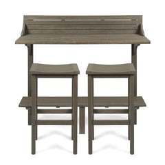 Great Deal Furniture Cassie Outdoor 3 Piece Grey Finish Acacia Wood Balcony Bar Set