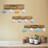 LADESIGGN Set of 3 Coffee Cup Holder, Vintage Coffee Cup Organizer with 12 Hooks, Coffee Bar Organizer Wall Mounted with Coffee Sign, Kitchen Display Coffee Bar Accessories Coffee Bar Decor