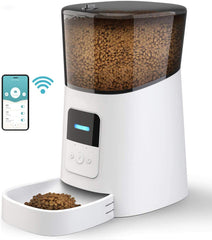 Holipet Automatic Cat Feeder WiFi Enable Smart Pet Dog Food Dispenser App Control for Medium Small Pet Puppy Kitten,Voice Recorder Distribution Alarms, Portion Control (Pearl White)