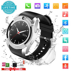 Smart Watch,Bluetooth Smartwatch Touch Screen Wrist Watch with Camera/HCM Card Slot,Waterproof Phone Smart Watch Sports Fitness Tracker Compatible Android Phone iOS Phones (V8-Black)