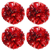 TTSAM 4 Pack (2 Pair) Metallic Foil Cheerleader Pom Poms & Plastic Ring Cheer Poms with Baton Handle Cheerleading Pompoms for Sports Party Dance Team Accessories Cheering Squad Spirit (Red & Silver)