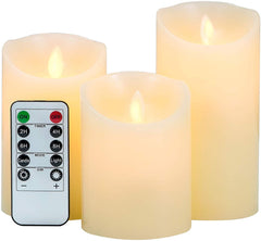 3-Pack LED Flameless Candles: LOFTEK Dripless Real Wax Mood Light with Realistic Dancing Flame, 10-Key Remote with Timer, Cordless Pillars Tea Light, 360 Hours Battery Life, 4" 5" 6" Set of 3