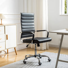 LUCKWIND Office Chair Desk Computer Ribbed Modern - Adjustable Height Ergonomic Leather Tilt Arm Sleeves Lumbar Support High Back Executive Meeting Conference Chrome Wheel Caster 350lbs Cushioned Big(White)