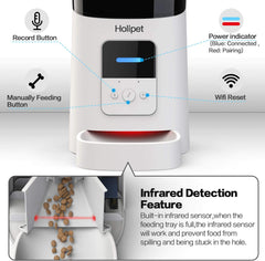 Holipet Automatic Cat Feeder WiFi Enable Smart Pet Dog Food Dispenser App Control for Medium Small Pet Puppy Kitten,Voice Recorder Distribution Alarms, Portion Control (Pearl White)