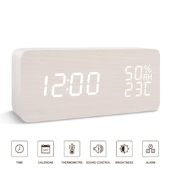 BlaCOG Alarm Clock Digital Desk Wooden Alarm Clock Upgraded with Time Temperature, Adjustable Brightness, 3 Set of Alarm and Voice Control - Bamboo