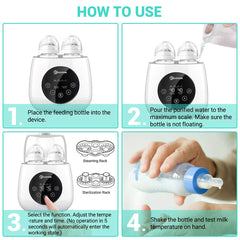EIVOTOR Baby Bottle Warmer,  Bottle Steam Sterilizer 6-in-1 Double Bottle Baby Food Heater for Evenly Warm Breast Milk or Formula, LED Panel Control Real-time Display, BPA Free