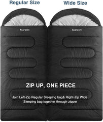 Atarashi Camping Sleeping Bag- 4 Seasons for Adults, Light, Warm, Extra-Large with Compression Sack- Great for Hiking, Backpacking & Outdoor Adventures in Cold Weather