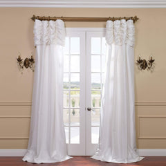 Half Price Drapes PTCH-112-108-RU Ruched Faux Silk Taffeta Curtain, Platinum