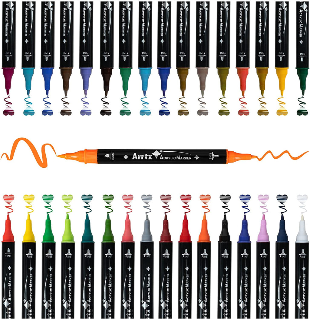 Arrtx Dual Tip Metallic Paint Pens 18 Colors Acrylic Marker Pen for