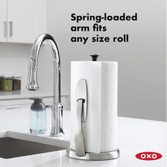OXO Good Grips SimplyTear Standing Paper Towel Holder, Brushed Stainless Steel