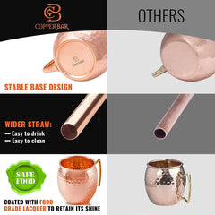 Moscow Mule Copper Mugs - Set of 2-100% HCNDCRAFTED Pure Solid Copper Mugs - 16 Oz, Gift Set With Cocktail Copper Straws, Shot Glass, Stirrer & 2 E-Books by Copper-Bar