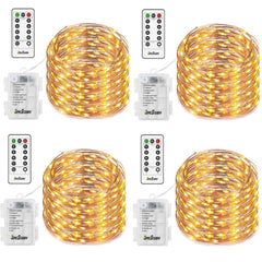 4 Pack Fairy Lights Fairy String Lights Battery Operated Waterproof 8 Modes Remote Control 50 Led String Lights 16.4ft Silver Wire Firefly lights for Bedroom Wedding Festival Decor (Cool White) ¡