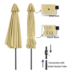 PATIO WATCHER 9-Ft Aluminum Patio Umbrella with Push Button Tilt and Crank, 250 GSM Fabric,8 Ribs, Beige