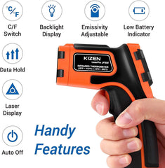 Kizen LaserPro LP300 Infrared Thermometer Non-Contact Digital Laser Temperature Gun with LCD Display -58℉~1112℉(-50℃~600℃) Adjustable Emissivity