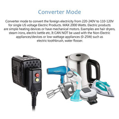 2000W 220V to 110V Converter and Travel Adapter w/2 USB Ports COMBO - Converter Step Down Voltage with Electric Products Like Hair Dry - Universal World Plug Adapter US to UK Europe Over 150 Countries