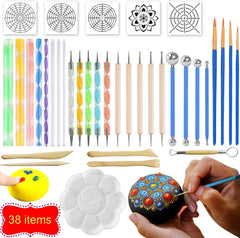 MILTECH 3HCRT 38PCS Mandala Dotting Tools for Painting Rocks, Stone Painting Mandala Dotting, Dotting Tools for Painting Mandalas, Rock Supplies Dotting with Stencils Template and Clay Sculpting Tools