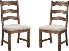 Emerald Home Furnishings Bay Rustic Brown Dining Chair with Upholstered Seat, Ladder Back, And Nailhead Trim, Set of Two
