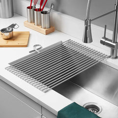 Miligore Roll-up Dish Drying Rack - Large (20" x 13") Multi-Purpose Over the Sink Drainer - Gray