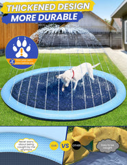 PETOCAT Dog Splash Pad, Non Slip Splash Pad Sprinkler for Kids, Kiddie Baby Shallow Pool, Pet Outdoor Water Play Toy Wading Pool Mat, Easy to Use/Clean (59 inch)