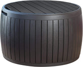 Keter 230897 Circa Natural Wood Style Round Outdoor Storage Table D, 37 Gallons, 26.7 in. Diameter x 16.5 in Height.