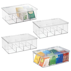 mDesign Stackable Plastic Tea Bag Holder Storage Bin Box for Kitchen Cabinets, Countertops, Pantry - Organizer Holds Beverage Bags, Cups, Pods, Packets, Condiment Accessories - 2 Pack - Clear