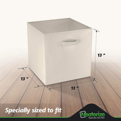 NEATERIZE 13x13 Large Storage Cubes (Set of 8). Fabric Storage Bins with Dual Handles | Cube Storage Bins for Home and Office | Foldable Cube Baskets For Shelf | Closet Organizers and Storage Box (Beige)