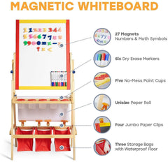 Oh right Kids Easel with Paper Roll +FREE Kids Art Supplies - Double Sided Childrens Easel Chalkboard / Magnetic Dry Erase Board - Toddler Easel by Evergreen Art Supply