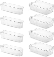 Seseno Set Of 8 Refrigerator Organizer Bins - 4 Wide and 4 Narrow Stackable Fridge Organizers for Freezer, Kitchen, Countertops, Cabinets - Clear Plastic Pantry Storage Rack
