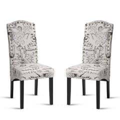 Merax Script Fabric Accent Chair Dining Room Chair with Solid Wood Legs, Beige,Set of 2