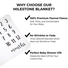 Soft Fleece Baby Monthly Milestone Blanket Boy & Girl w/Photo Prop Set | 47”x47” Large Photography Background Blanket for 1-12 Months | Will Not Wrinkle or Fade | Amazing Baby Shower Gift for Mom