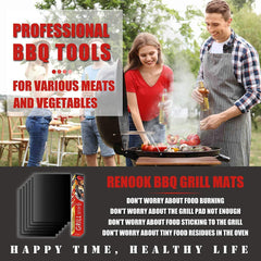 Grill Mat Set of 6 - 100% Non-Stick BBQ Grill Mats, Heavy Duty, Reusable, and Easy to Clean - Works on Electric Grill Gas Charcoal BBQ - Extended Warranty - 15.75 x 13-Inch, Black