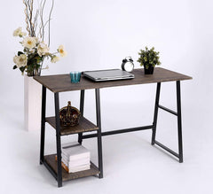 PayLessHere Vintage Brown Finish Computer Writing Study Trestle Desk Modern Vintage Home Office