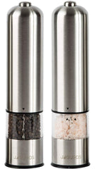 Electric Salt and Pepper Grinder Set - Automatic, Refillable, Battery Operated Stainless Steel Spice Mills with Light - One Handed Push Button Peppercorn Grinders and Sea Salt Mills by JAGURDS
