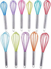 TEEVEA 8 and 10 Inch Silicone Whisk, 2-Pack Balloon Egg Dough Whisk Set Solid Color (Random Color Sent)