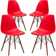 Poly and Bark Vortex Side Chair Walnut Legs, Black, Set of 4