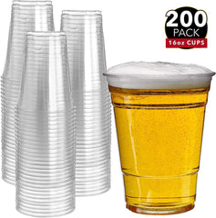 PRESTEE 200 Clear Plastic Cups | 16 oz Plastic Cups | Clear Disposable Cups | PET Cups | Plastic Water Cups | Plastic Beer Cups | Clear Plastic Party Cups |Crystal Clear Cups