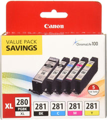 PGI-280XL/CLI-281 5 Color Pack "Canon PGI-280XL/CLI-281 5 Color Pack Compatible to TR8520, TR7520, TS9120 Series,TS8120 Series, TS6120 Series"