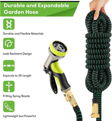 Yetolan Expandable Garden Hose 100 ft with 9 Function High Pressure Nozzle, lightweight Water Hose with Durable 3 Layers Latex Core Leak Resistan and Solid Brass Fittings
